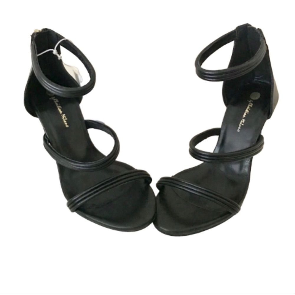 Christian Milano Heels 8 Black Leather Strappy